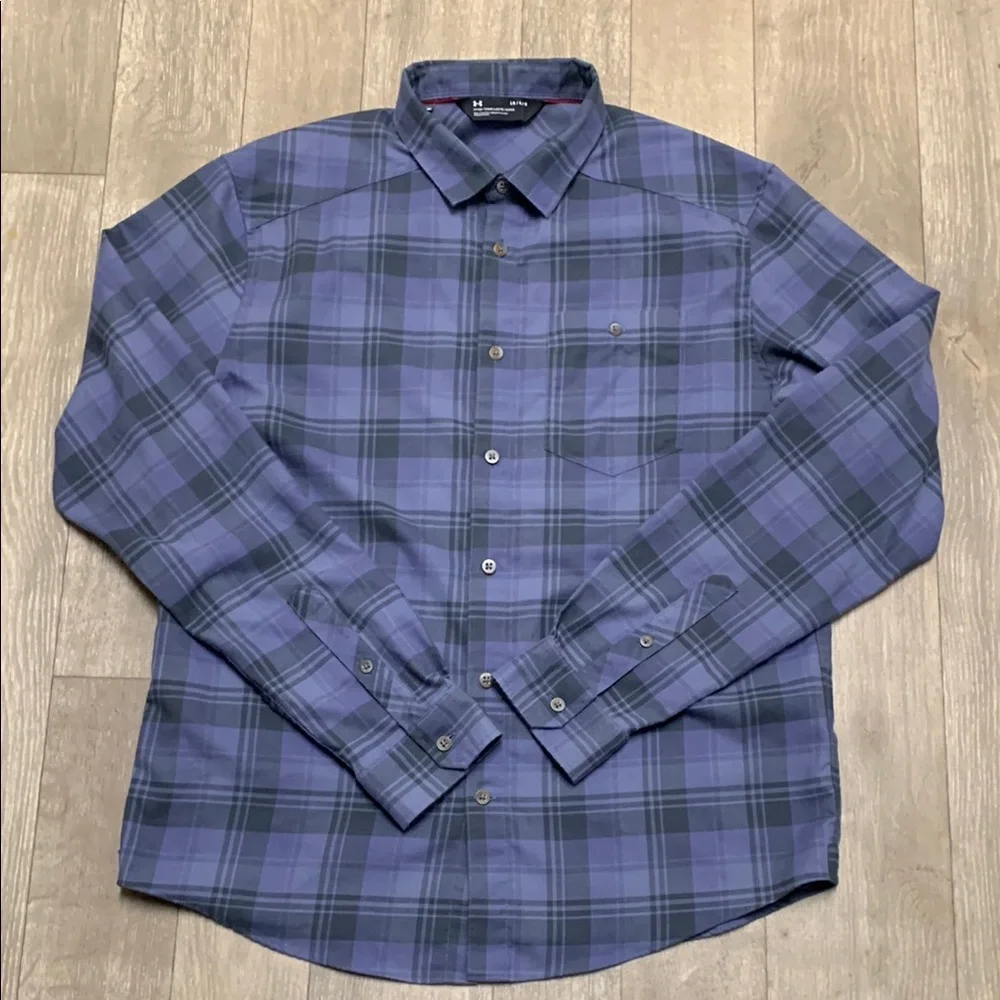 Mens Under Armour Fitted Plaid Button Up Long Sleeve Top Shirt